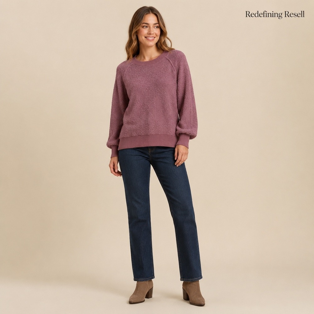 Umgee USA Mauve Boucle Knit Raglan Balloon Sleeve Sweater A3387 Small